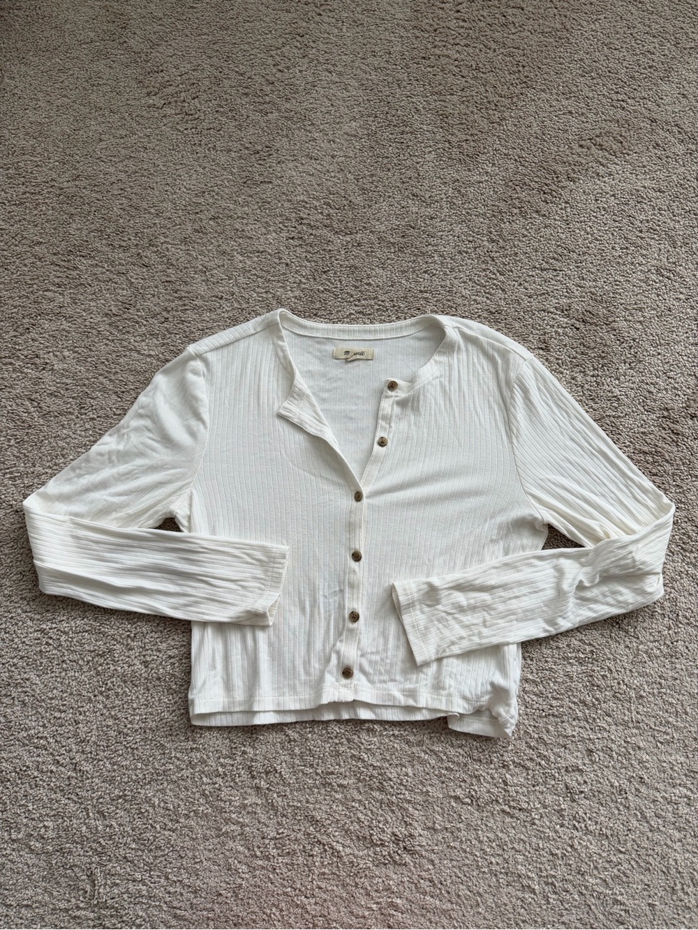 Madewell Cream Ribbed Button-Up Long Sleeve Top